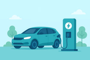 ev charging in a serene landscape